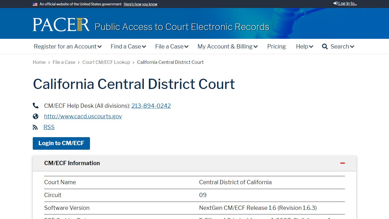 California Central District Court | PACER: Federal Court Records